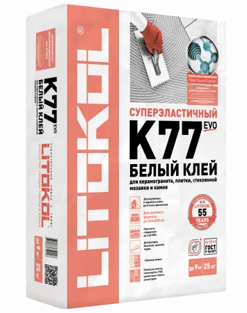 Клей для плитки, керамогранита, стеклянной мозаики и камня Литокол SUPERFLEX K77 БЕЛЫЙ 25кг С2 TE S1 - фото 1
