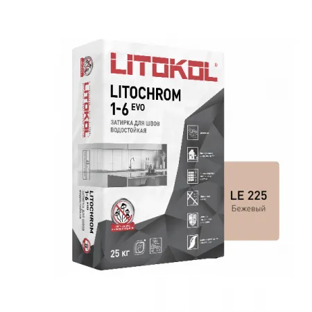 Цветная цементная затирка Литокол LITOCHROM 1-6 EVO 25кг LE.225 бежевый - фото 1