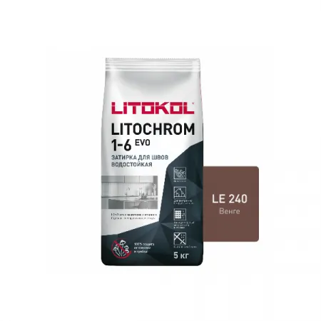 Цветная цементная затирка Литокол LITOCHROM 1-6 EVO 5кг LE.240 венге - фото 1