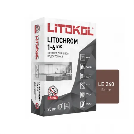 Цветная цементная затирка Литокол LITOCHROM 1-6 EVO 25кг LE.240 венге - фото 1