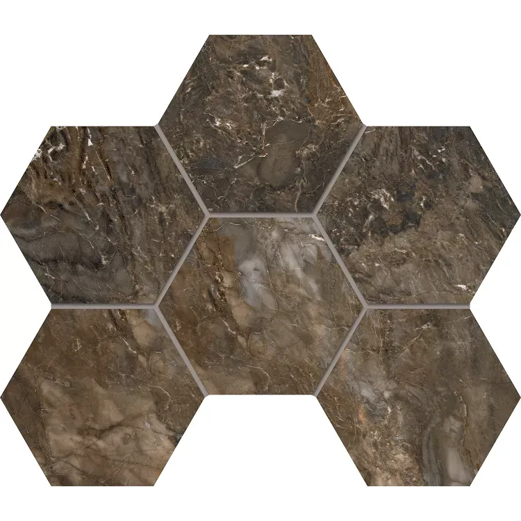 Мозаика Estima BR04 Bernini Hexagon Dark Brown 25x28.5 коричневый неполированный - фото 1