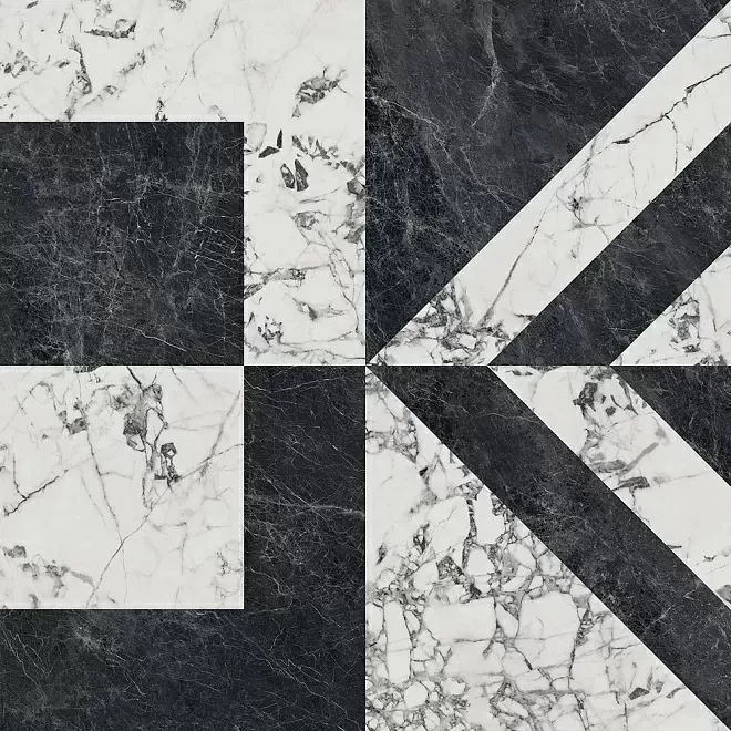 Керамогранит Kerama Marazzi SG013322R Бьянко Неро белый черный лаппатированный обрезной 119.5x119.5 - фото 1