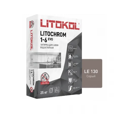 Цветная цементная затирка Литокол LITOCHROM 1-6 EVO 25кг LE.130 серый - фото 1