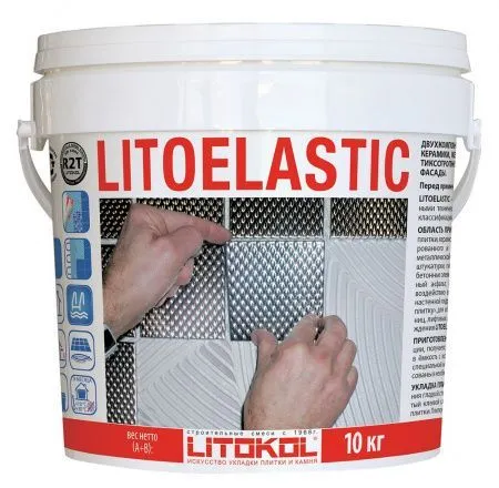 Гидроизоляция + клей для зеркальной мозаики, плитки, керамогранита и камня Литокол LITOELASTIC EVO A+B 10кг R2 T - фото 1