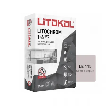 Цветная цементная затирка Литокол LITOCHROM 1-6 EVO 25кг LE.115 светло-серый - фото 1
