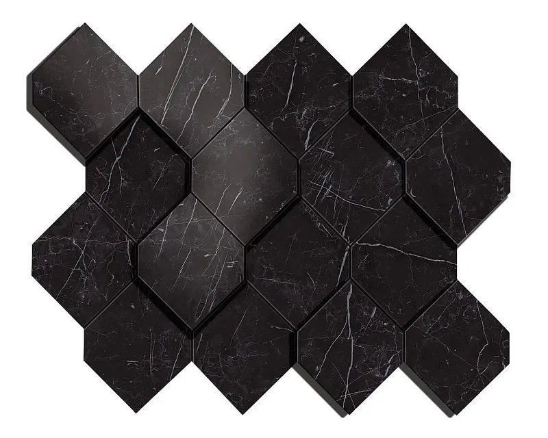 Мозаика Atlas Concorde Italy Marvel Stone Nero Marquina Mosaico Esagono 3D 28.2x35.3 AS4B - фото 1
