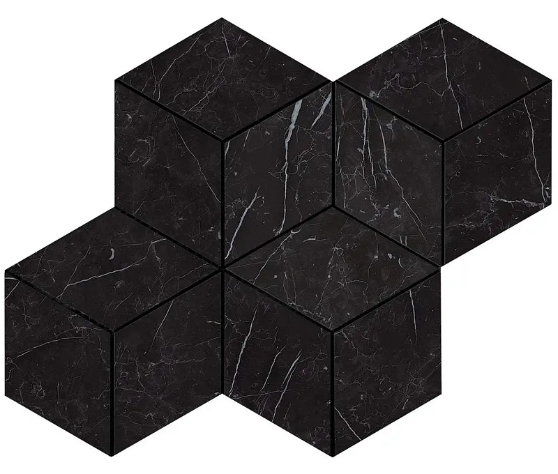 Мозаика Atlas Concorde Italy Marvel Stone Nero Marquina Mosaico Esagono Lappato 30x35 AS2K - фото 1