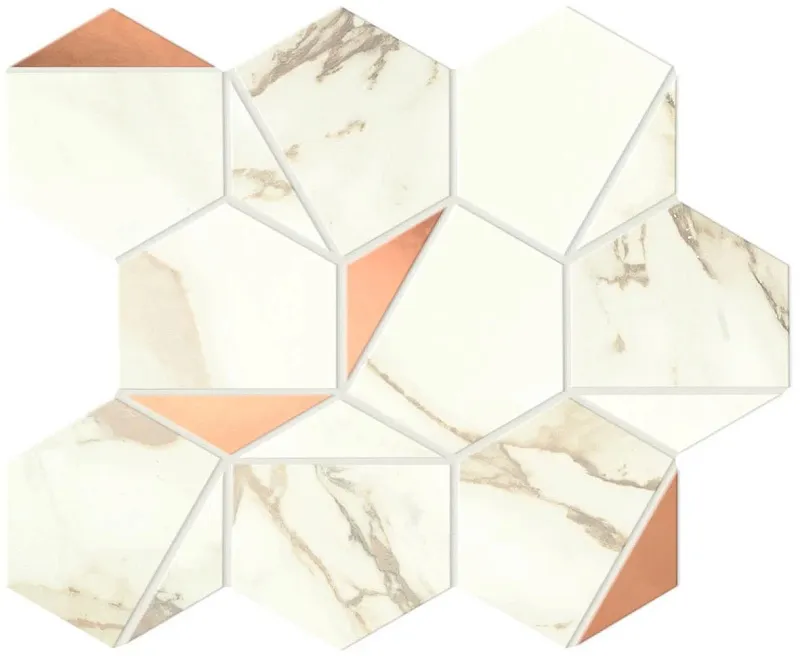Мозаика Atlas Concorde Italy Marvel Shine Calacatta Imperiale Gold Hex Shiny 25.1x29 A4WW - фото 1