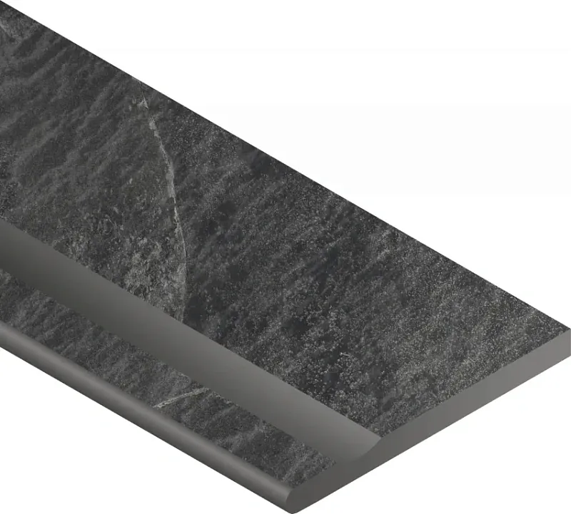 Бортик Италон Материя X2 Титанио с выемкой закругленный левый 620090001202 черный 30x120 - фото 1