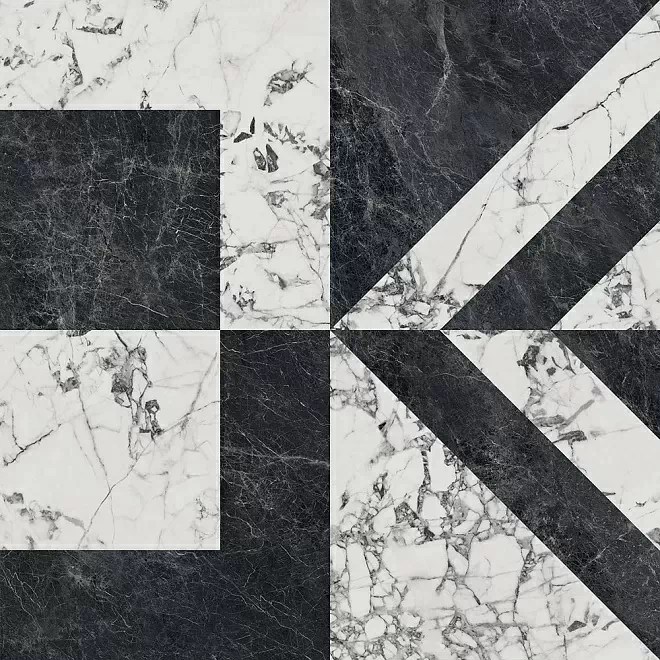 Керамогранит Kerama Marazzi SG013322R Бьянко Неро белый черный лаппатированный обрезной 119.5x119.5 - фото 1