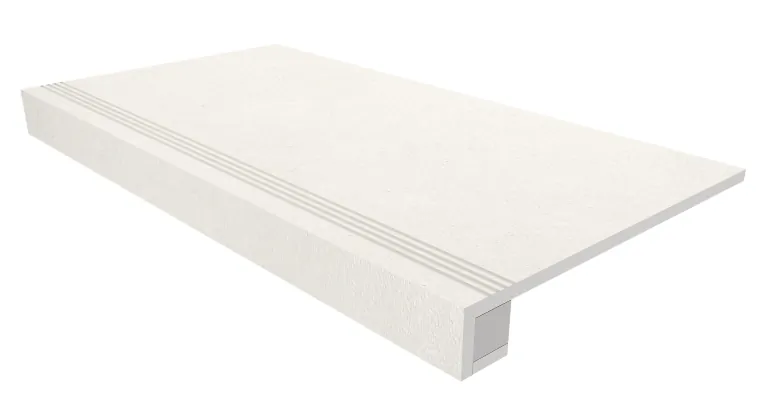 Комплект Estima LN00 Luna White (Ступень 33x120 непол. прямоугол. бортик с насечками + Подступенок 14,5x120) - фото 1