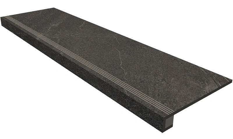 Комплект Estima GB03 Gabbro Anthracite (Ступень 33x120 непол. прямоугол. бортик с насечками + Подступенок 14,5x120) - фото 1