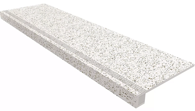 Комплект Estima CM00 Cosmos White (Ступень 33x120 непол. прямоугол. бортик с насечками + Подступенок 14,5x120) - фото 1