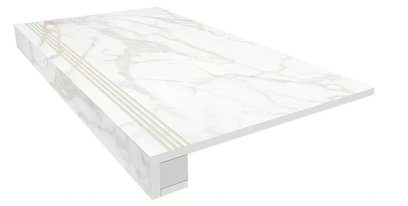 Комплект Estima SM02 Ametis Supreme Gold (Ступень 33x120 непол. прямоугол. бортик с насечками + Подступенок 14,5x120) - фото 1