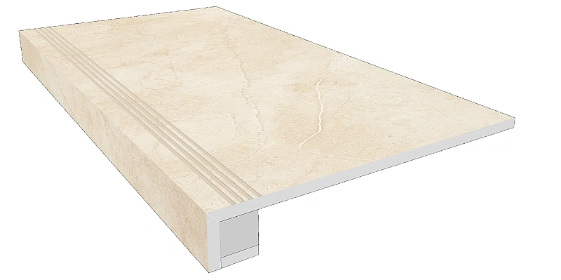 Комплект Estima MA02 Ametis Marmulla Light Beige (Ступень 33x120 непол. прямоугол. бортик с насечками + Подступенок 14,5x120) - фото 1