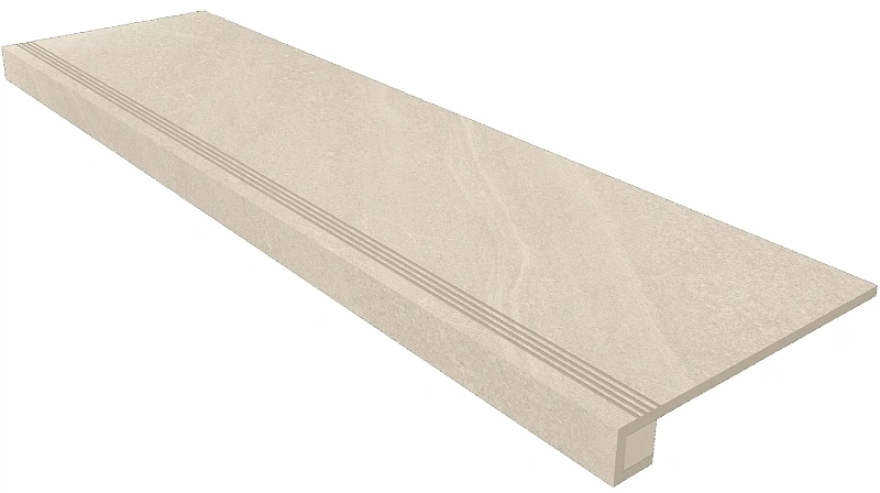 Комплект Estima GB01 Gabbro White (Ступень 33x120 непол. прямоугол. бортик с насечками + Подступенок 14,5x120) - фото 1