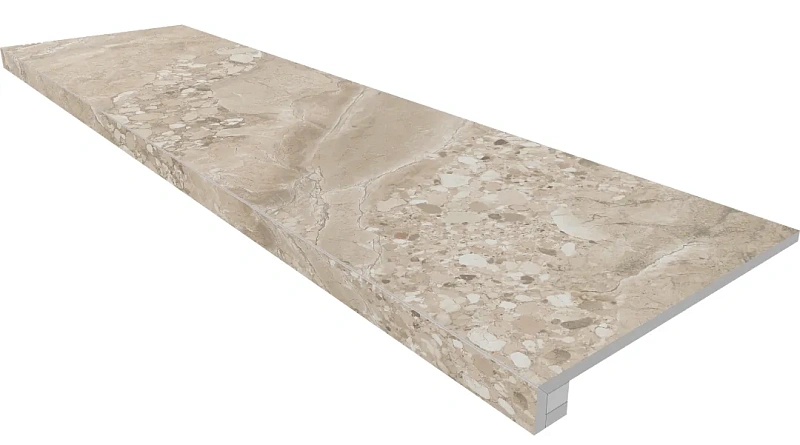 Комплект Estima OM02 Ametis Oceanmist Beige (Ступень 33x120 непол. прямоугол. бортик без насечек + Подступенок 14,5x120) - фото 1