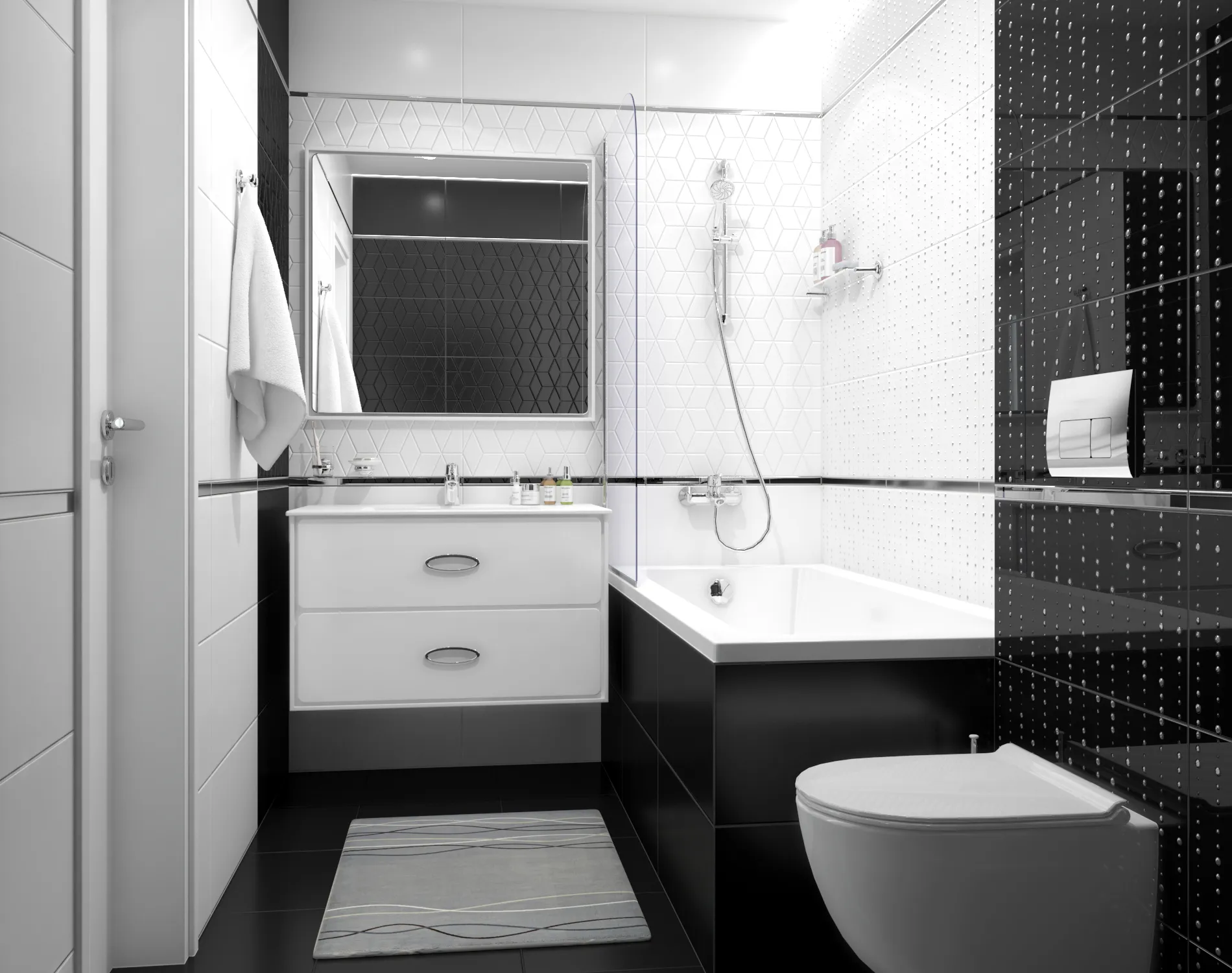 ванна туалет в черно белом цвете