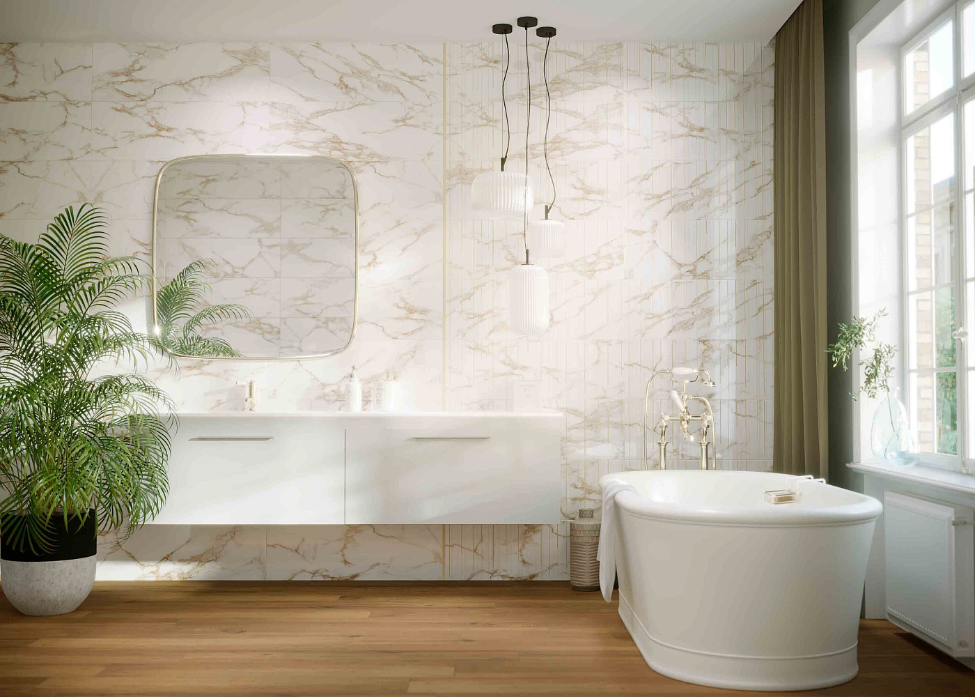 Плитка Shine White 30x90 в интерьере