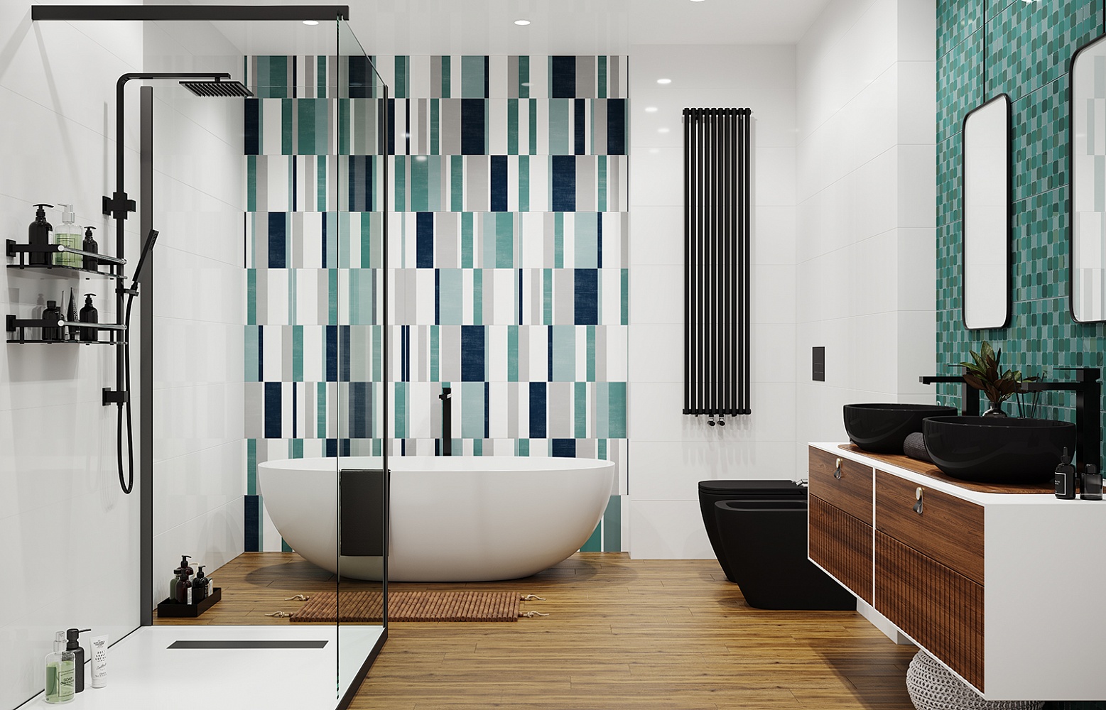 Плитка Вставка Mono Jasmine Geometry Sea 30x60 в интерьере