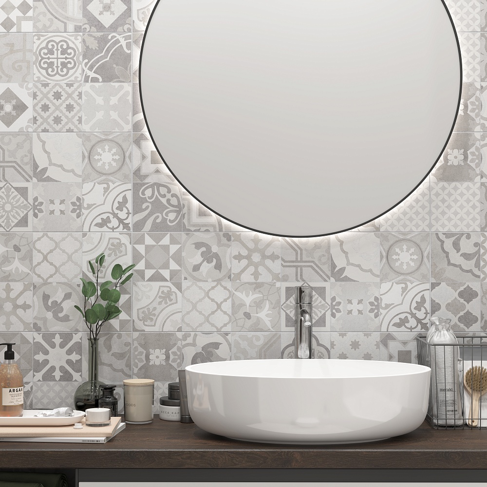 Плитка Вставка Dover Vetro Ivory 25x75 в интерьере